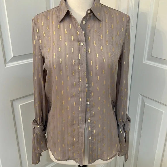 Banana Republic Sheer Metallic Button Down Blouse - Picture 1 of 5